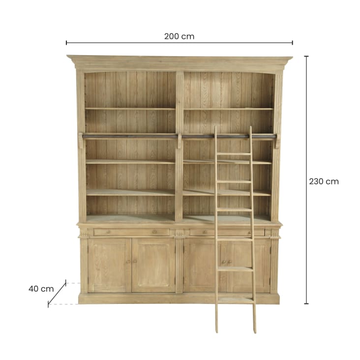 Bibliothèque 2 tiroirs 4 portes et échelle en pin recyclé-Aristote detail-2