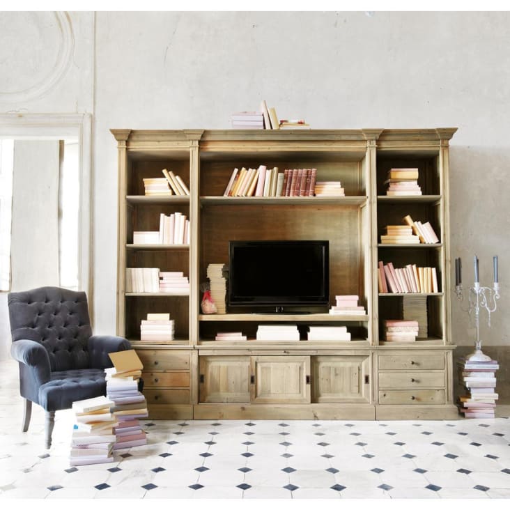 Bibliothèque meuble TV en pin massif recyclé-Passy ambiance-3
