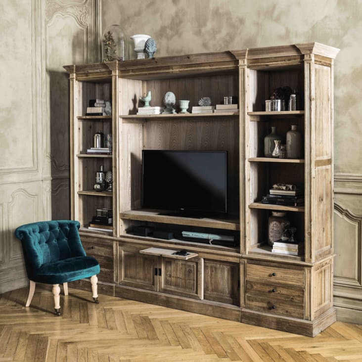 Bibliothèque meuble TV en pin massif recyclé-Passy ambiance-6