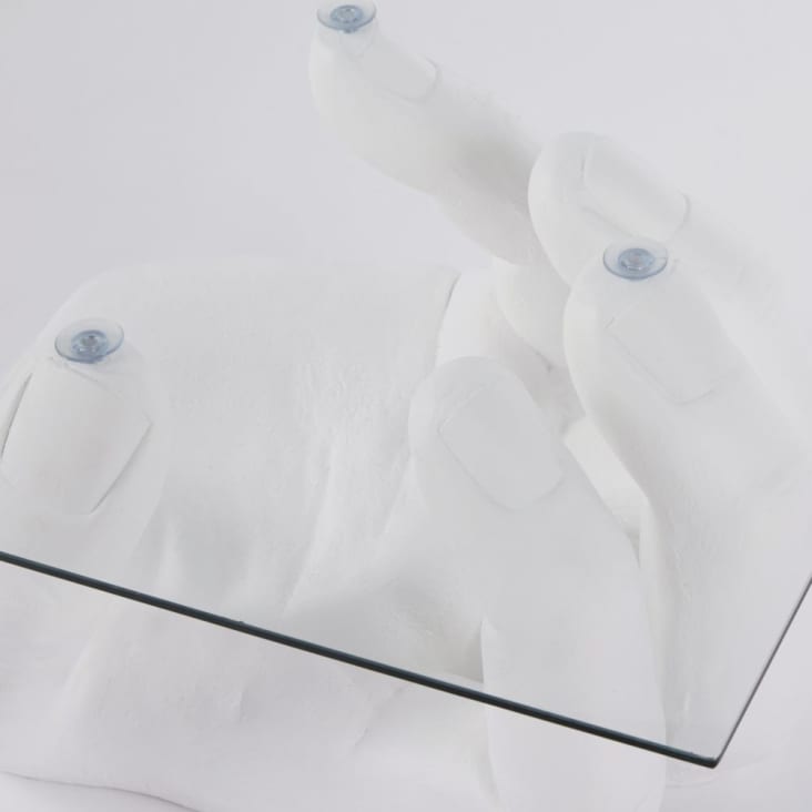 Bijzettafel uit glas en hand van wit magnesiet-ALESSA cropped-3