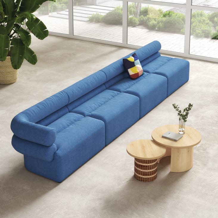 Blauwe chaise longue voor modulaire zetel in gerecycleerde stof voor