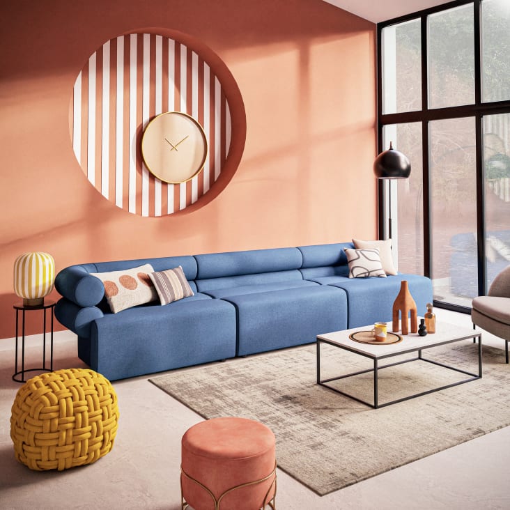 Blauwe chaise longue voor modulaire zetel in gerecycleerde stof voor