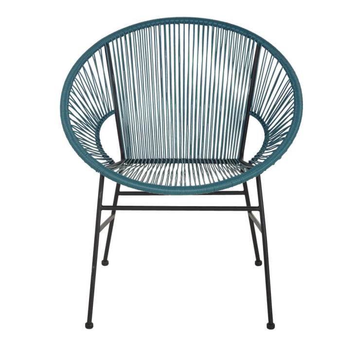 Blauwe fauteuil van hars voor professioneel gebruik met zwarte metalen poten (x2)-Copacabana Business cropped-3