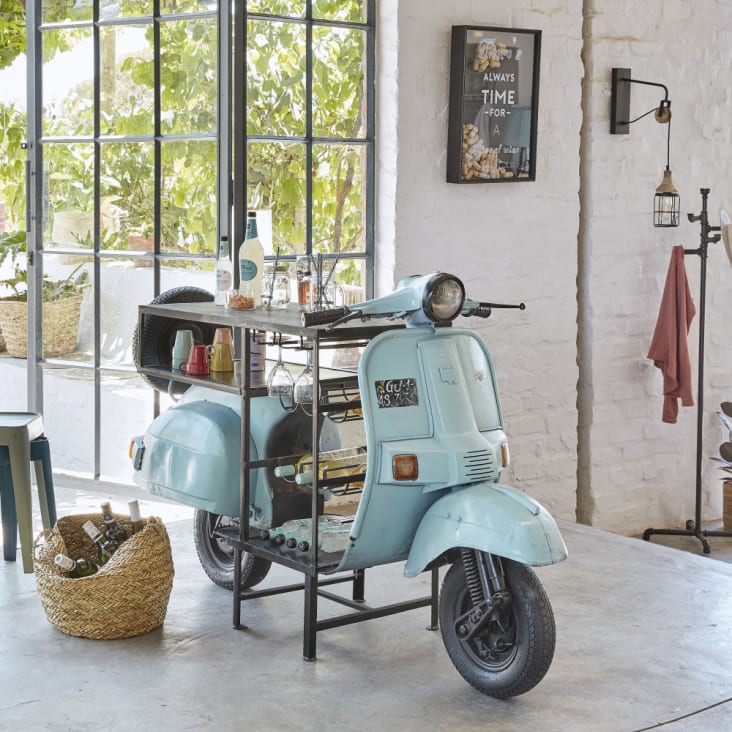 Blue Scooter Bar Unit in Metal and Mango Wood Scooter Maisons du Monde