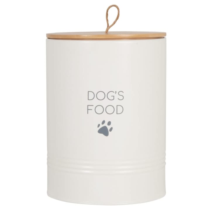 Boîte à croquettes pour chien en métal blanc et couvercle en bambou DOGGY Maisons du Monde