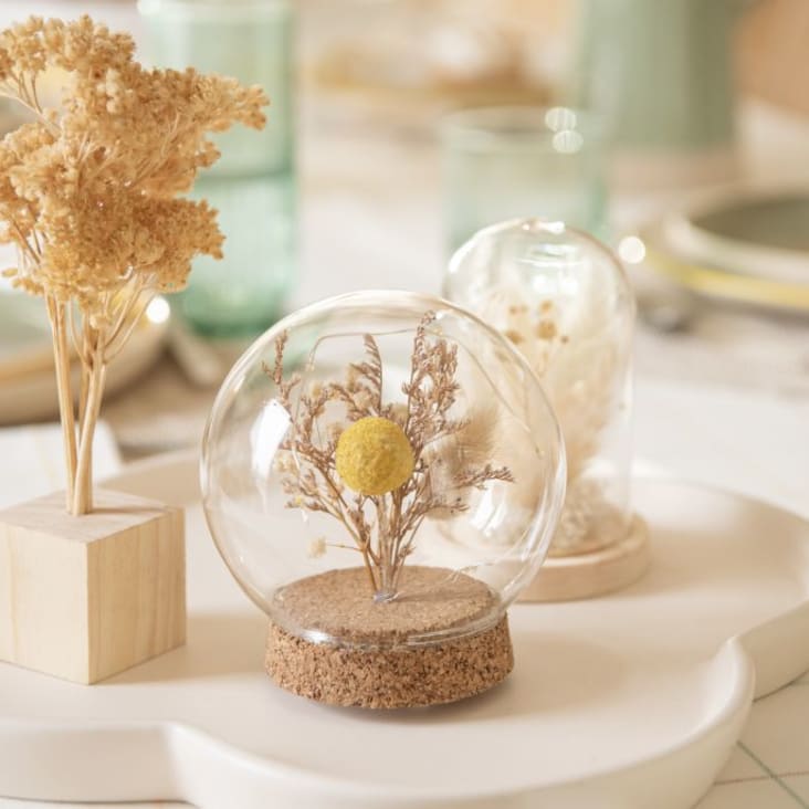 Bola luminosa de cristal con flores secas y soporte de corcho-Yanes ambiance-5
