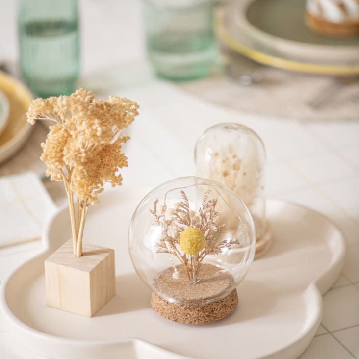 Bola luminosa de cristal con flores secas y soporte de corcho-Yanes ambiance-4