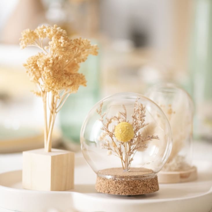 Bola luminosa de cristal con flores secas y soporte de corcho-Yanes ambiance-2