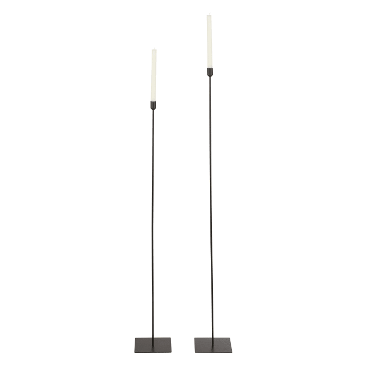 Paire De Bougeoirs Métal Noir Vintage Années 50 - Hauteur 35 Cm, Largeur 12 Cm