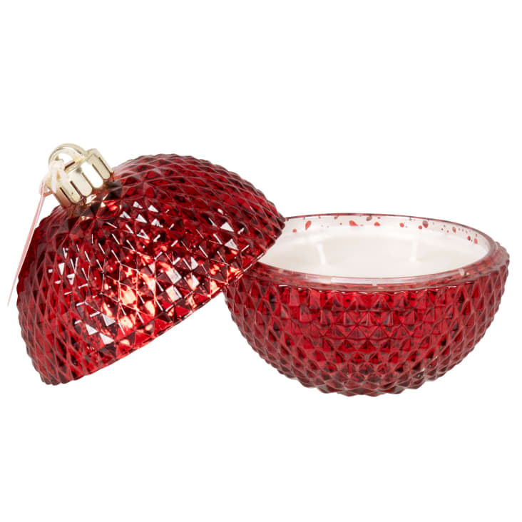 Bougie Rouge parfumée centre de table pot en verre avec déco feuillage 210  G - Bougies de noël - Décomania