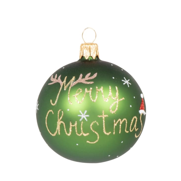 Boule de Noël en verre Merry Christmas rouge, vert et doré Maisons du