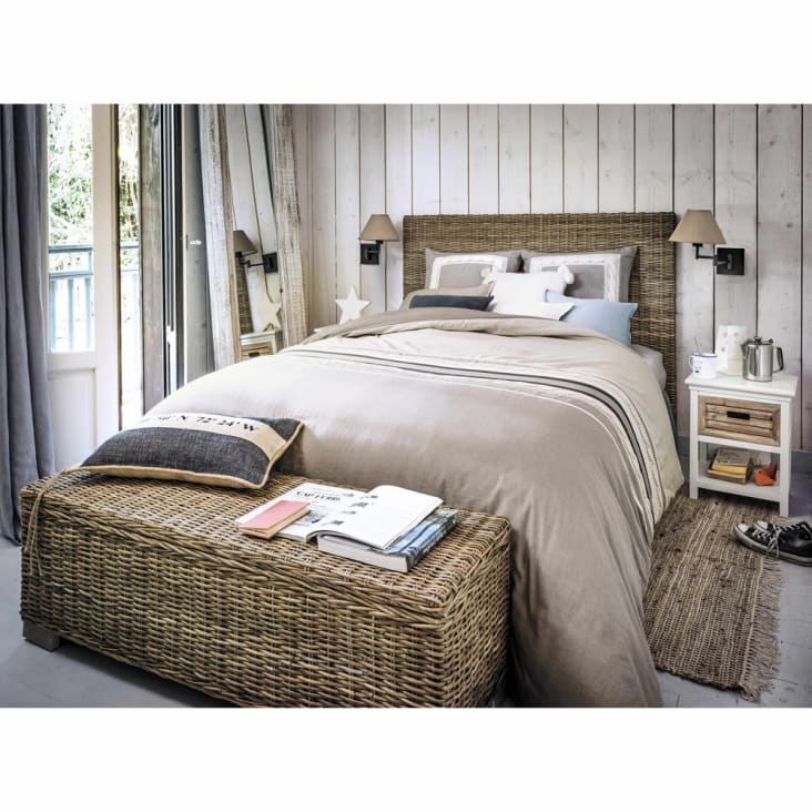Bout de lit en mahogany massif et rotin L 130 cm-Key West ambiance-4