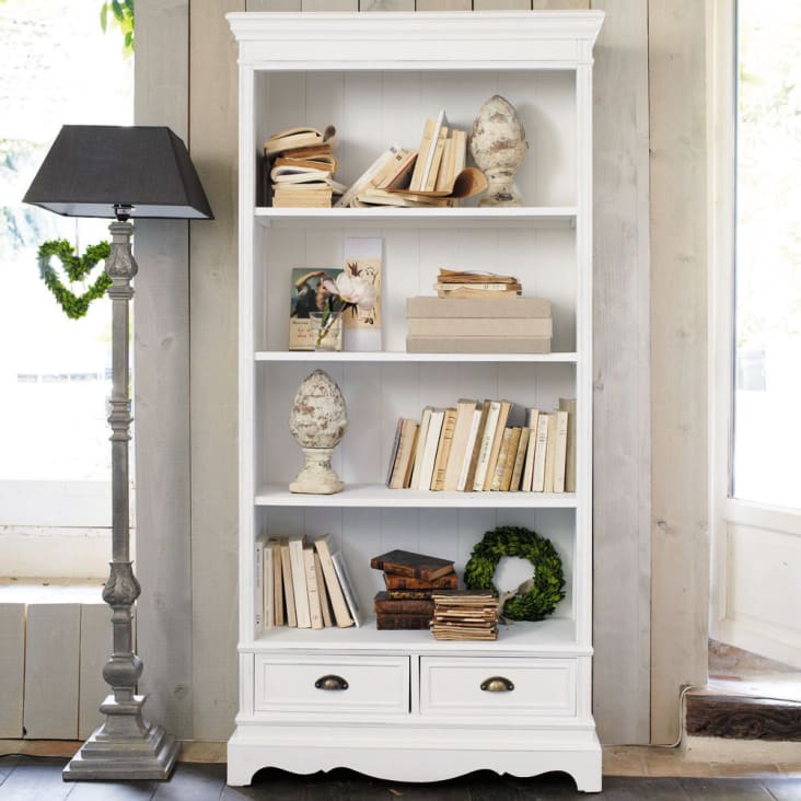 Bücherregal mit 2 Schublade, weiß-Joséphine ambiance-2