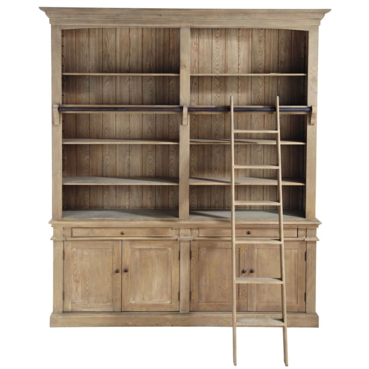 Bücherregal mit 2 Schubladen, 4 Türen und Leiter aus Recycling-Kiefernholz-Aristote