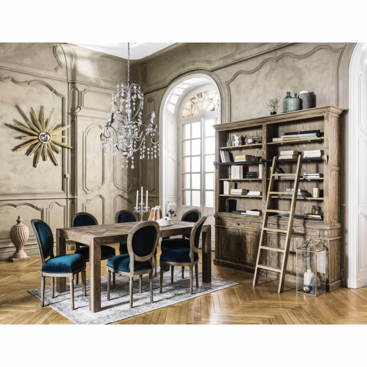 Bücherregal mit 2 Schubladen, 4 Türen und Leiter aus Recycling-Kiefernholz-Aristote ambiance-3
