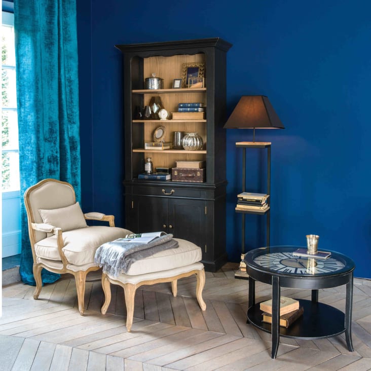 Bücherwand mit 1 Schublade und 2 Türen aus schwarzem Akazienholz-Versailles ambiance-6
