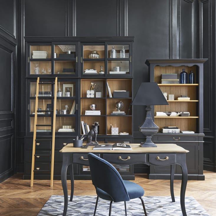Bücherwand mit 1 Schublade und 2 Türen aus schwarzem Akazienholz-Versailles ambiance-7