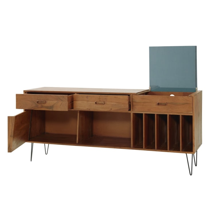 Buffet meuble à vinyles 3 tiroirs en acacia massif-Gimmick cropped-4