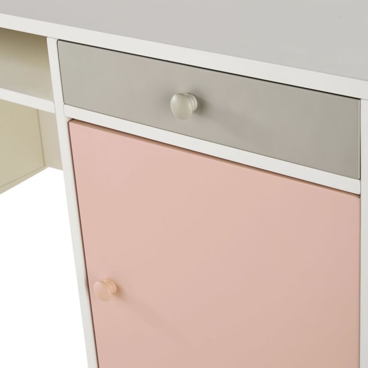 Bureau 1 porte 4 tiroirs blanc, gris et rose Blush
