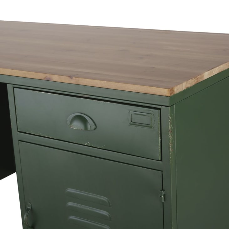 Bureau 2 portes 2 tiroirs en métal vert-Chilham cropped-3