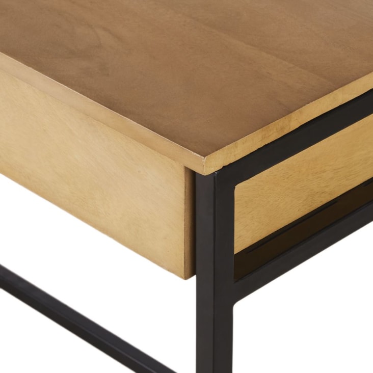 Bureau design en bois de manguier et métal noir 2 tiroirs - COROT