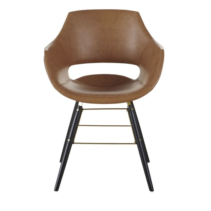 Cadeira com apoio para braços castanha em imitação de couro envelhecido-Baseball cropped-2