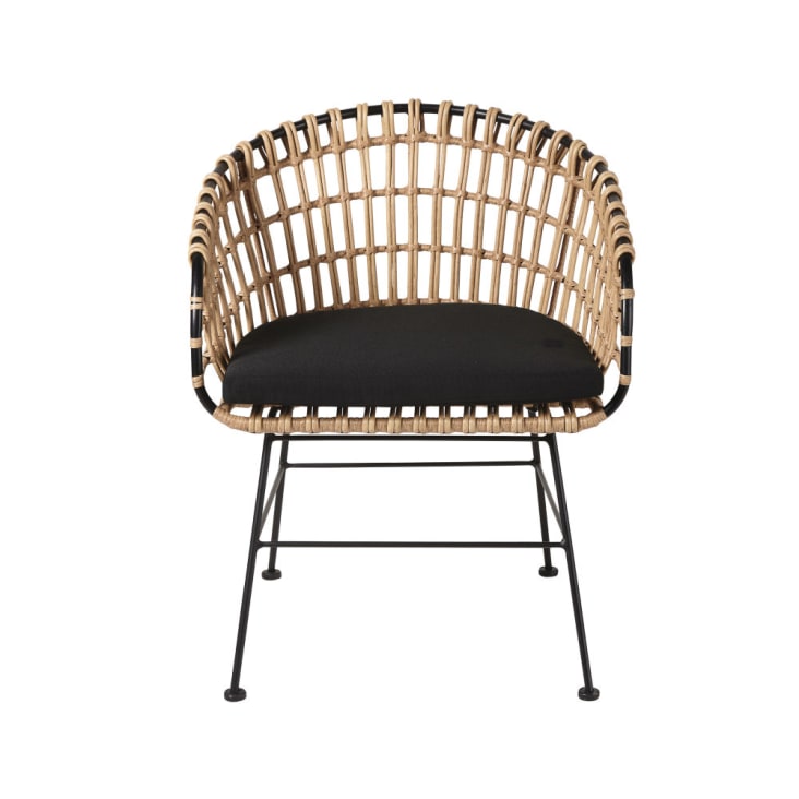 Cadeira de jardim de resina com efeito vime e tecido preto-Kanpur cropped-2