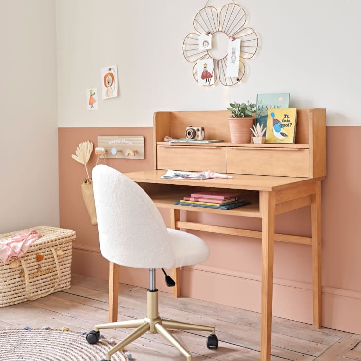 Cadeira de secretária em tecido bouclé branco e metal cor de latão com rodízios-Mauricette ambiance-7