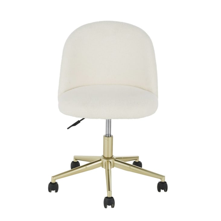 Cadeira de secretária em tecido bouclé branco e metal cor de latão com rodízios-Mauricette cropped-2