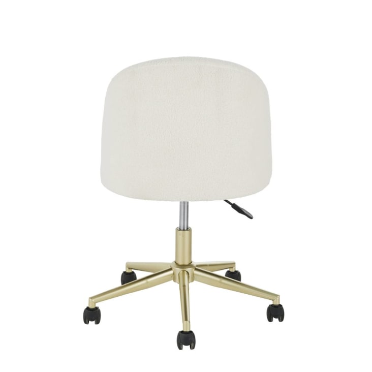 Cadeira de secretária em tecido bouclé branco e metal cor de latão com rodízios-Mauricette cropped-3