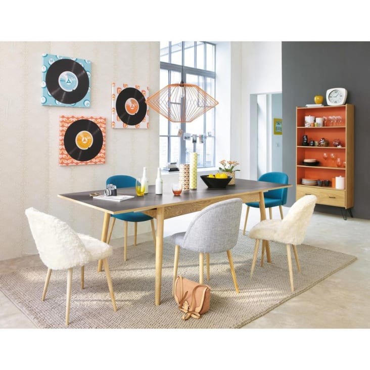 Cadeira vintage efeito pelo cor marfim e madeira de bétula-Mauricette ambiance-4