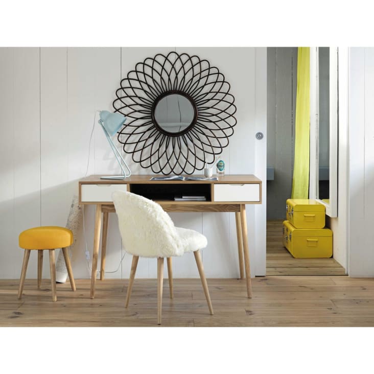 Cadeira vintage efeito pelo cor marfim e madeira de bétula-Mauricette ambiance-8