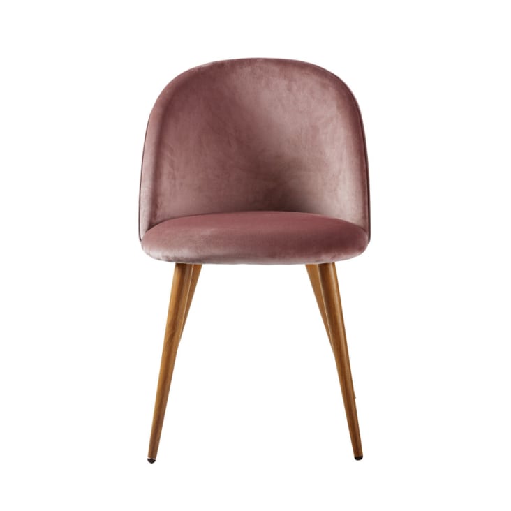 Cadeira vintage em veludo rosa-velho e metal em imitação de carvalho-Mauricette cropped-2