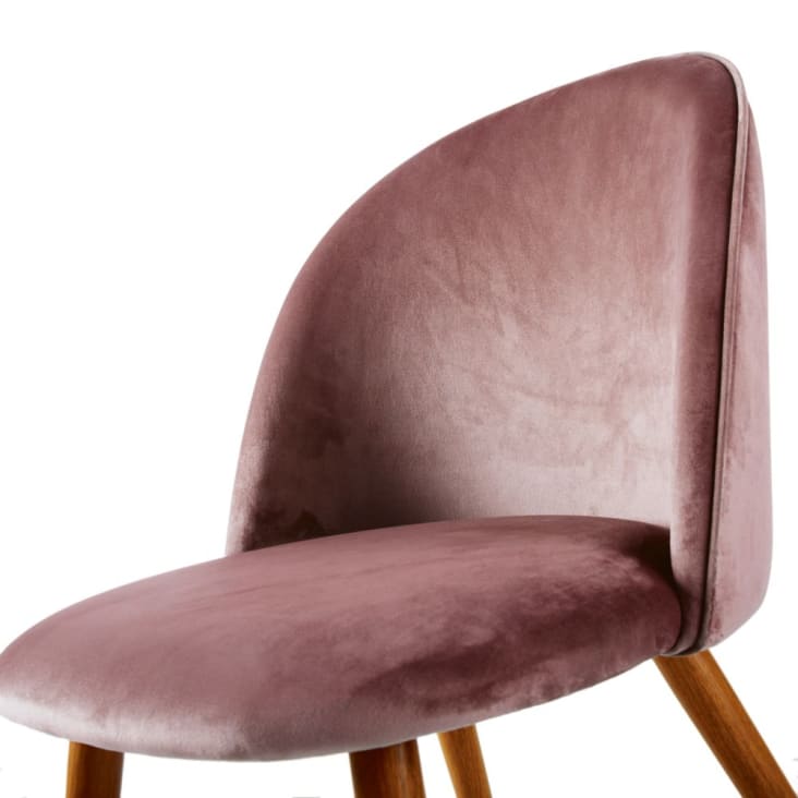 Cadeira vintage em veludo rosa-velho e metal em imitação de carvalho-Mauricette cropped-4