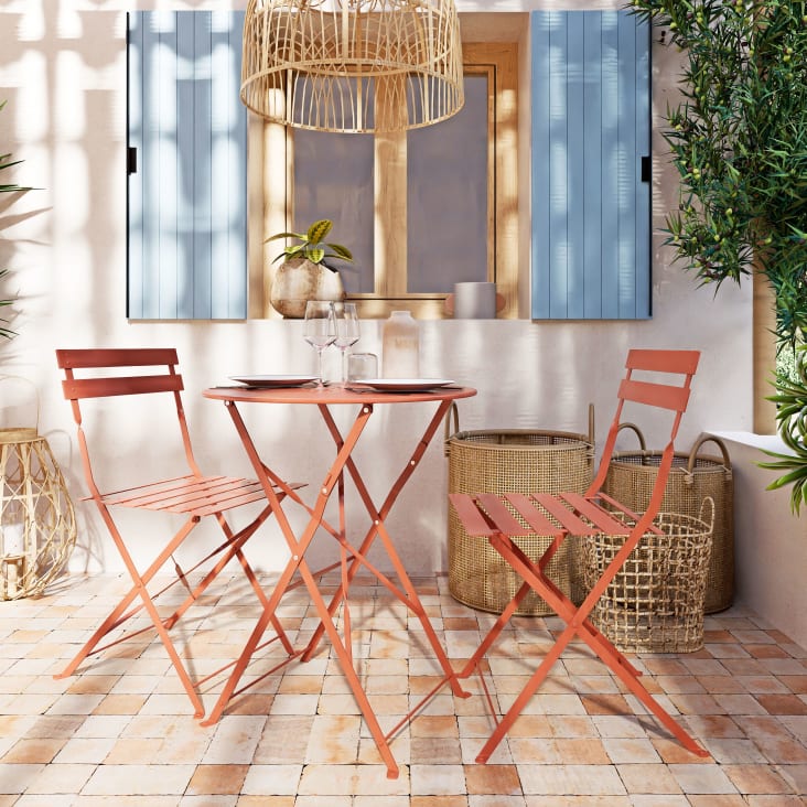 Cadeiras de jardim dobráveis em aço terracota (x2)-Guinguette ambiance-8