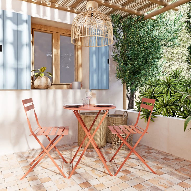Cadeiras de jardim dobráveis em aço terracota (x2)-Guinguette ambiance-7