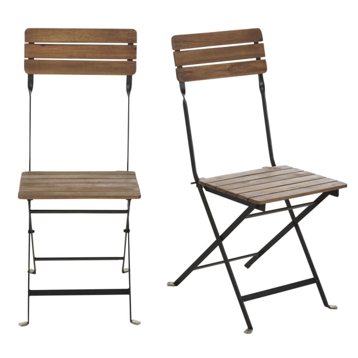 Cadeiras de jardim em acácia maciça e metal preto (x2)-Calathea