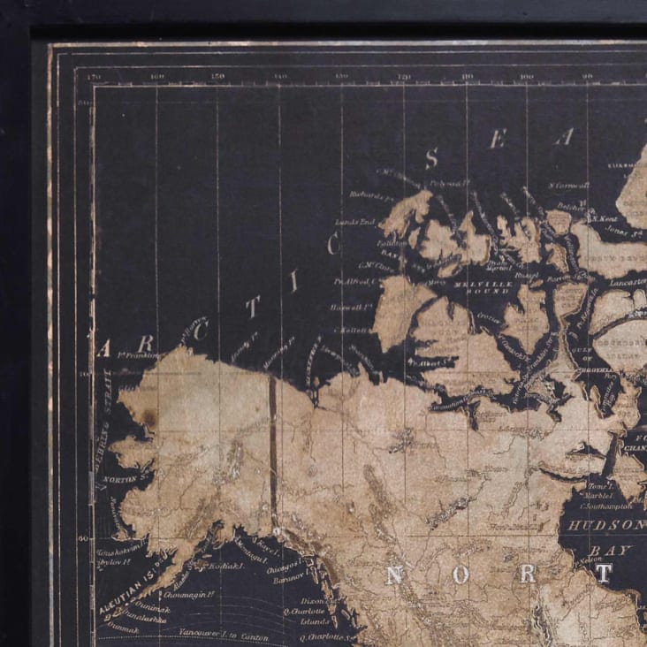 Cadre triptyque carte du monde noir 180x120 Explore