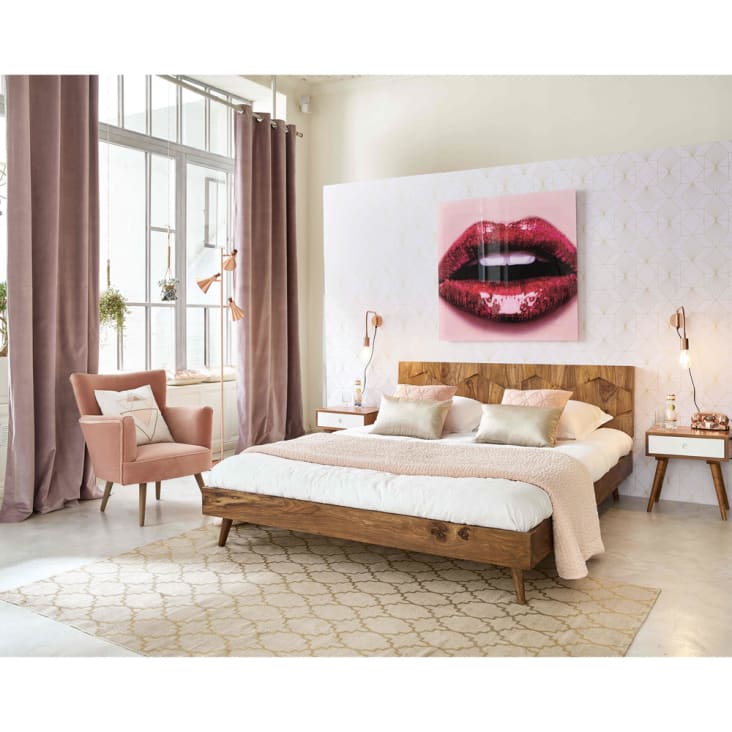 Cama de madeira de jacarandá-rosa maciça 160×200 cm-Quadra ambiance-5