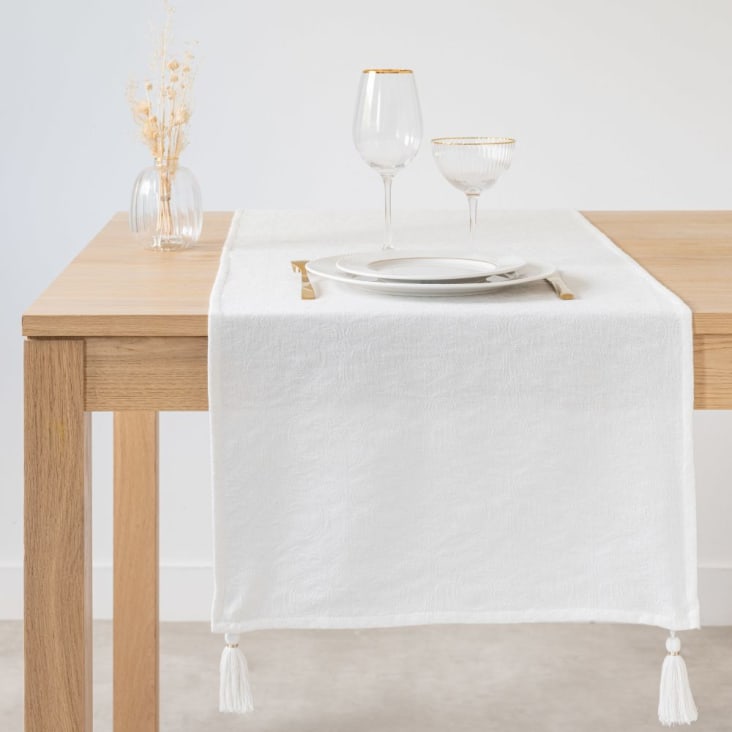 Camino de mesa de tejido jacquard de algodón color crudo 48x150 cm-MELINE