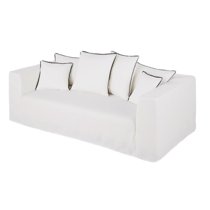 Canapé 3 places fixe en coton et lin - blanc capelan - KA