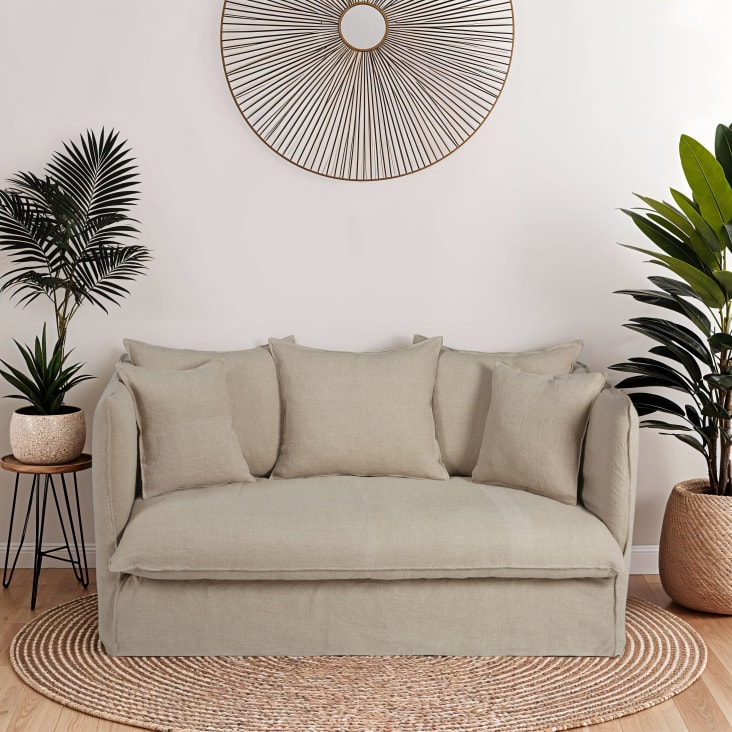 Canapé 4 places en lin beige de 260cm style moderne