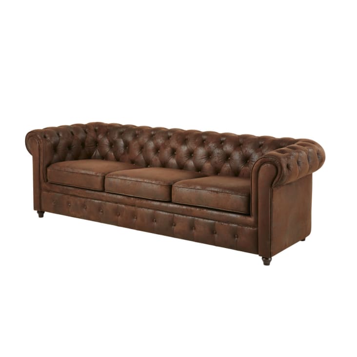 Canapé 3 places en cuir vintage marron au superbe design