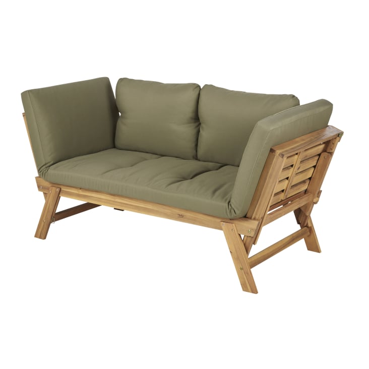 Canapé de jardin 3/4 places en bois d'acacia et polyester recyclé vert kaki-Relax cropped-7