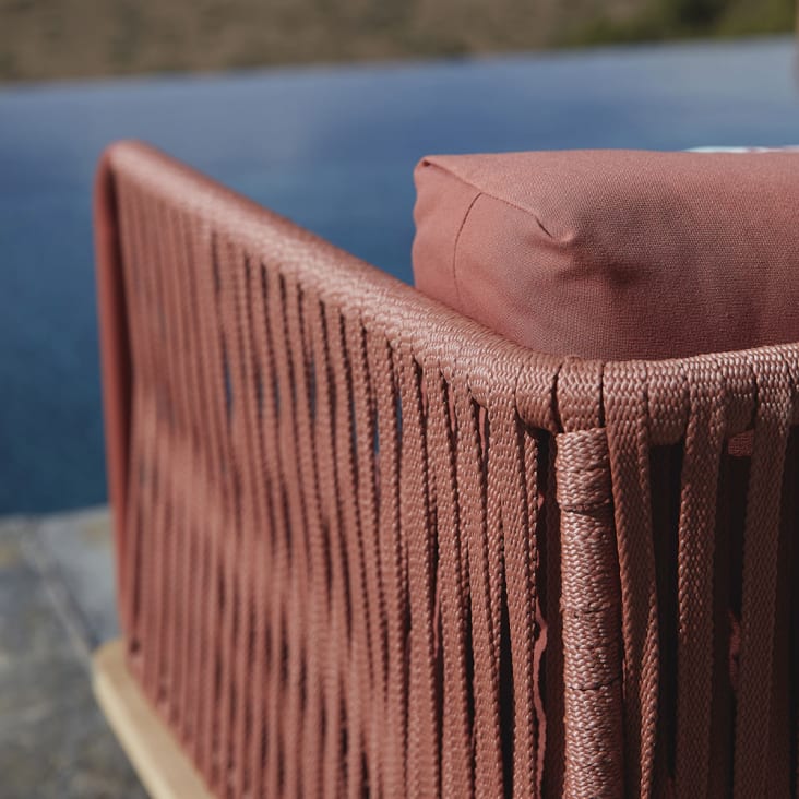 Canapé de jardin en corde tressée terracotta et acacia massif-Amalfi ambiance-8