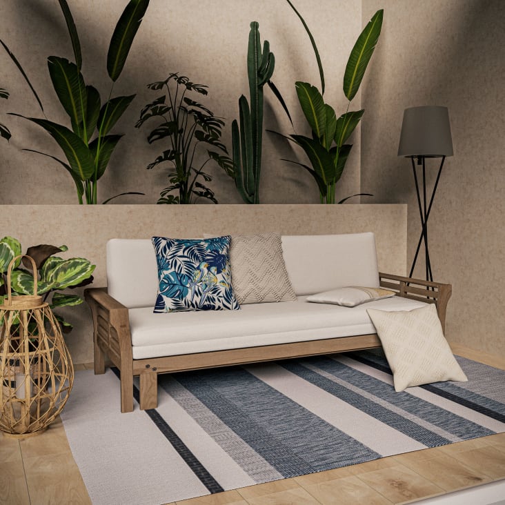Canapé-lit de jardin 2/3 places en acacia massif et toile écrue-Almeria ambiance-14