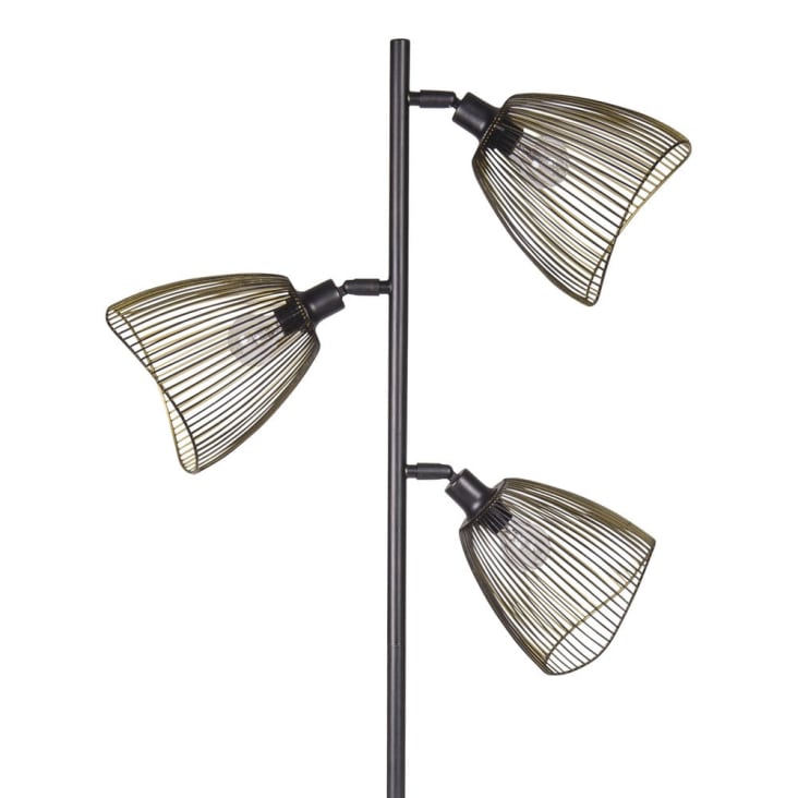 Candeeiro de pé com 3 lâmpadas de metal preto e dourado altura 165-Phaona detail-2