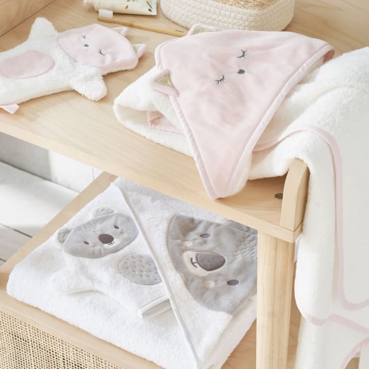 Capa de baño para bebé de algodón blanco y gris KOALA