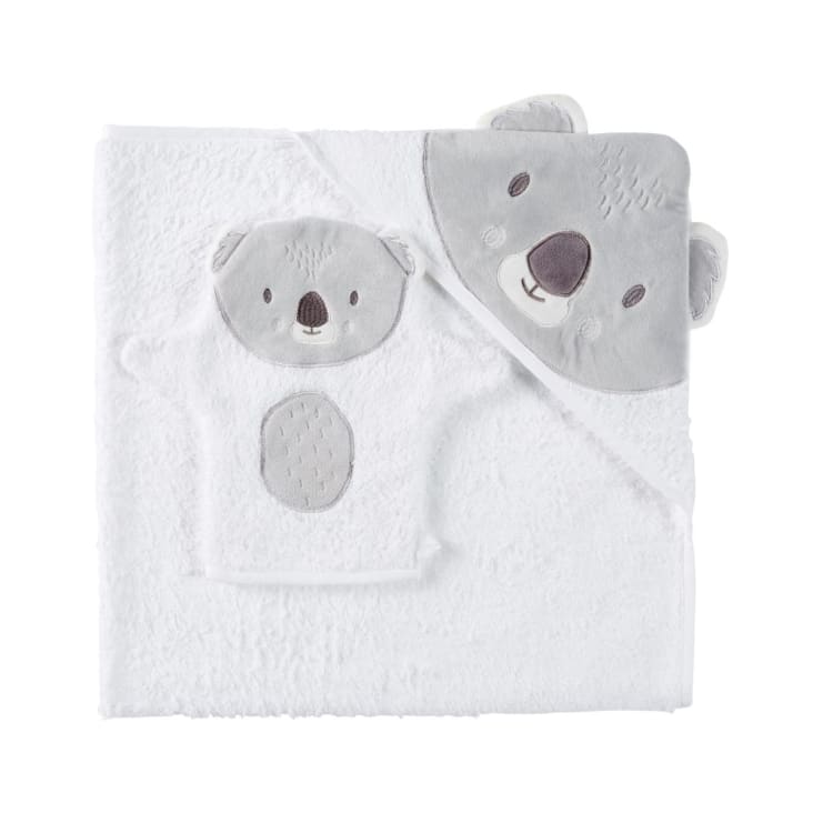 Capa de baño para bebé de algodón blanco y gris-KOALA