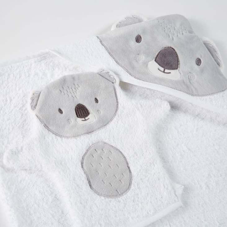 Capa de baño para bebé de algodón blanco y gris-KOALA cropped-3